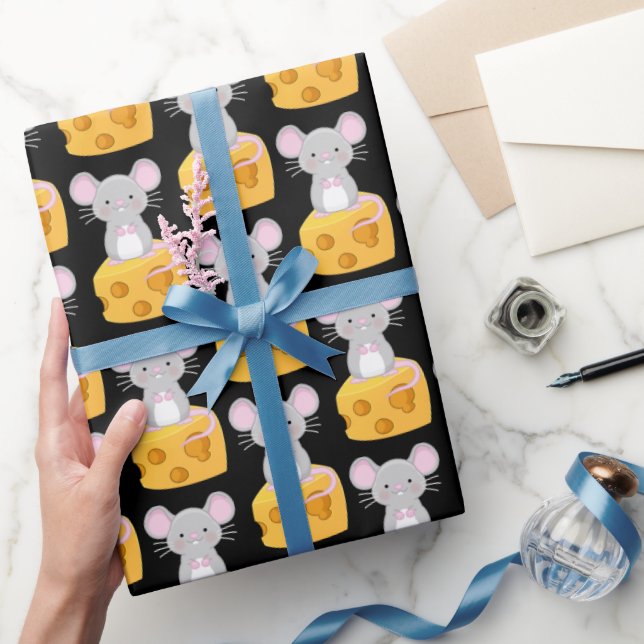 Cute Mouse and Cheese Pattern Themed Wrapping Paper (Gifting)