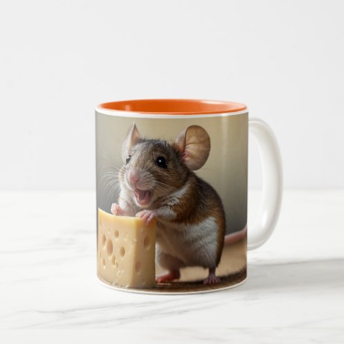 Cute Mouse and Cheese Two_Tone Coffee Mug