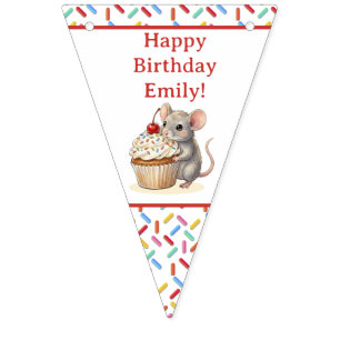 Cute Mouse and Cupcake Personalized Birthday Bunting Flags
