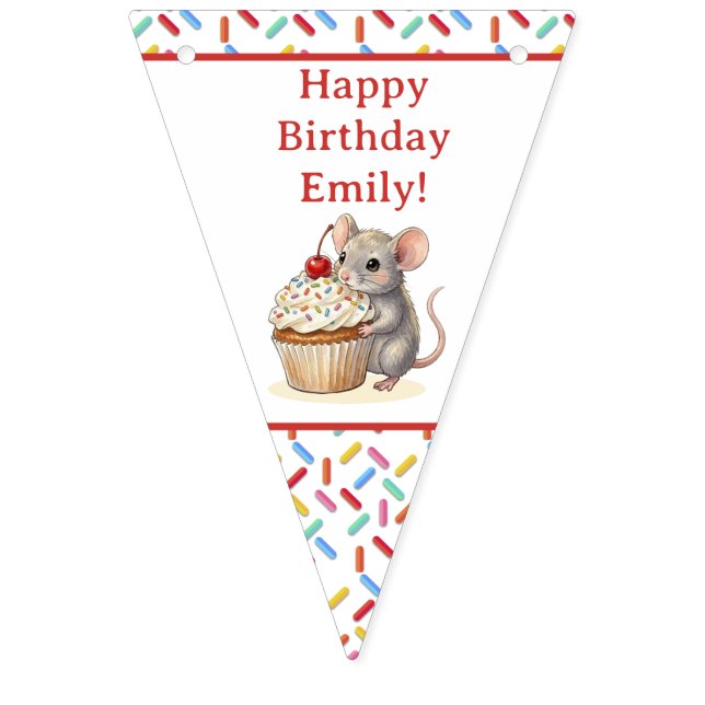 Cute Mouse and Cupcake Personalized Birthday Bunting Flags (First Flag)