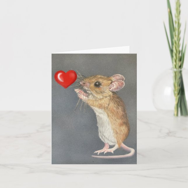 Cute Mouse and Heart Valentine’s Holiday Card (Front)