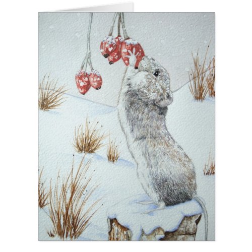 Cute mouse and red berries snow scene wildlife
