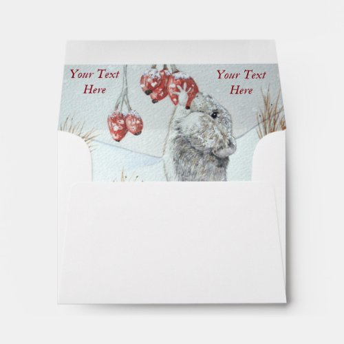 Cute mouse and red berries snow scene wildlife art envelope