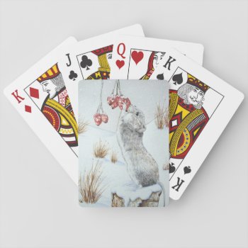 Cute Mouse And Red Berries Snow Scene Wildlife Bic Playing Cards by artoriginals at Zazzle