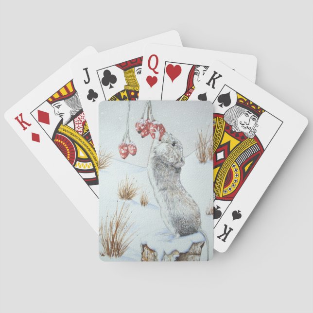 Cute mouse and red berries snow scene wildlife bic poker cards (Back)