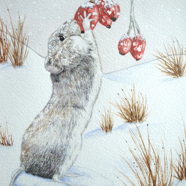 Cute mouse and red berries snow scene wildlife flask (Creator Uploaded)