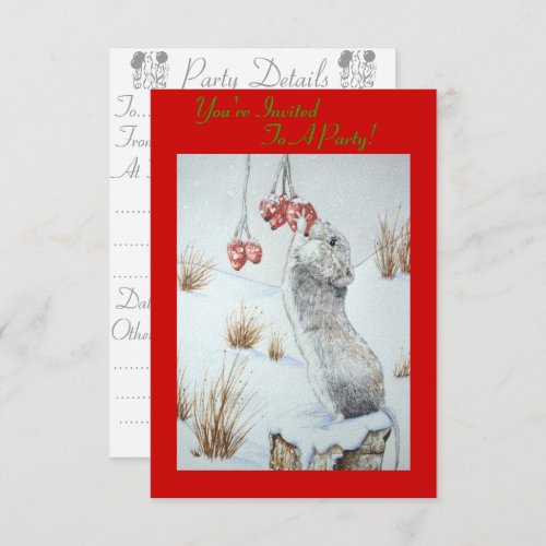 Cute mouse and red berries snow scene wildlife invitation