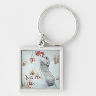 Cute mouse and red berries snow scene wildlife keychain