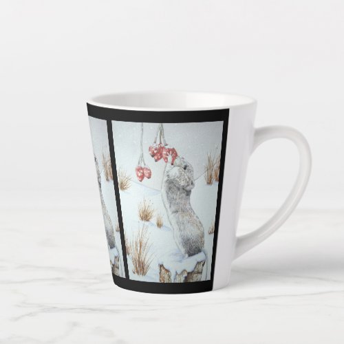 Cute mouse and red berries snow scene wildlife latte mug