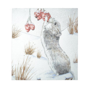 Cute mouse and red berries snow scene wildlife notepad