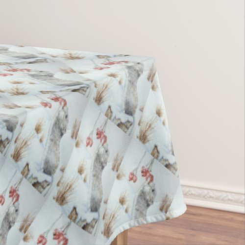 Cute mouse and red berries snow scene wildlife tablecloth