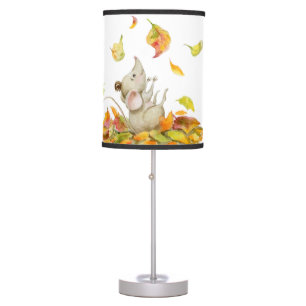 Cute mouse and yellow orange falling leaves water table lamp