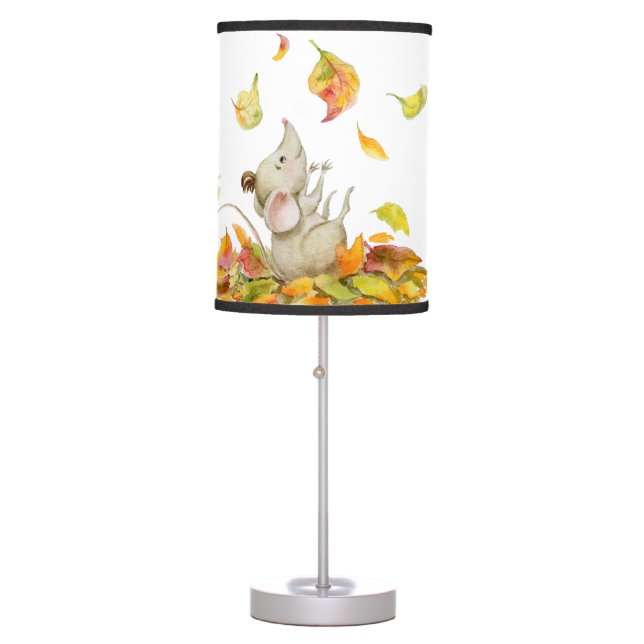 Cute mouse and yellow orange falling leaves water table lamp (Front)