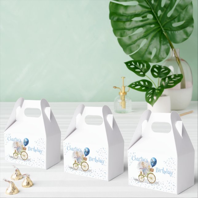 Cute Mouse Animal Bicycle Boy 1st Birthday Party Favor Boxes (Multiple)