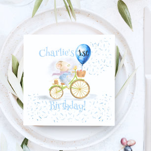 Cute Mouse Animal Bicycle Boy 1st Birthday Party Napkins