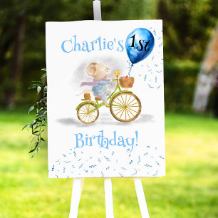 Cute Mouse Animal Boy 1st Birthday Party Welcome Foam Board