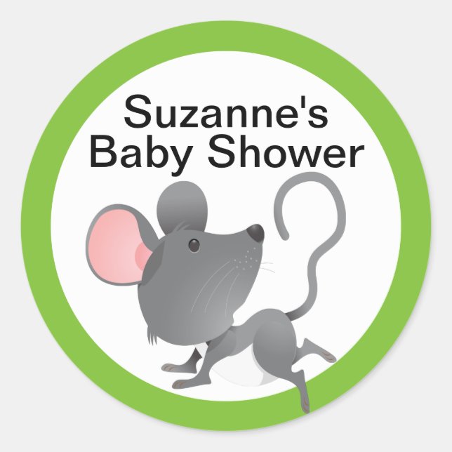 Cute Mouse Baby Shower in Blue Classic Round Sticker (Front)