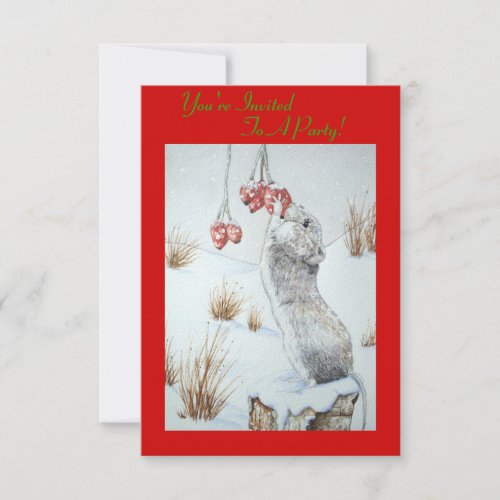 Cute mouse berries snow scene wildlife christmas   invitation