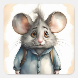 Cute Mouse Blue Jacket Backpack Portrait Square Sticker