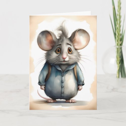 Cute Mouse Blue Jacket Portrait Blank Greeting  Card
