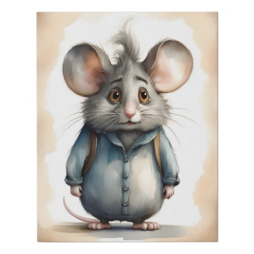 Cute Mouse Blue Jacket Portrait Faux Canvas Print