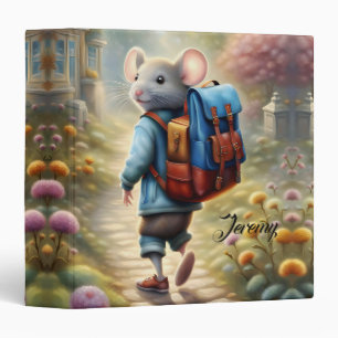 Cute mouse boy on his way to school,personalized 3 ring binder