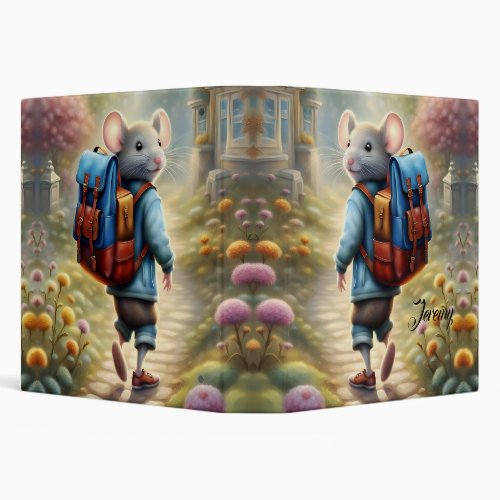 Cute mouse boy on his way to schoolpersonalized  3 ring binder