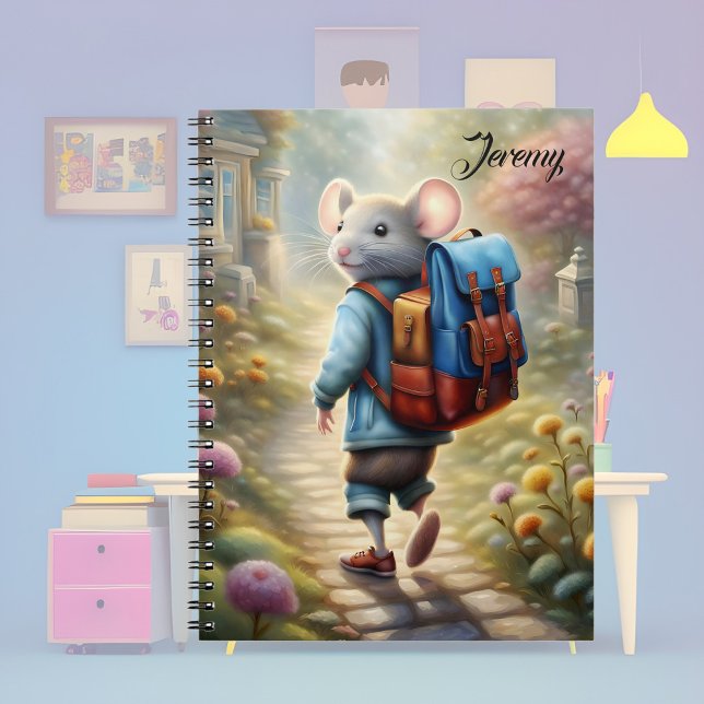 Cute mouse boy on his way to school,personalized  notebook (Creator Uploaded)
