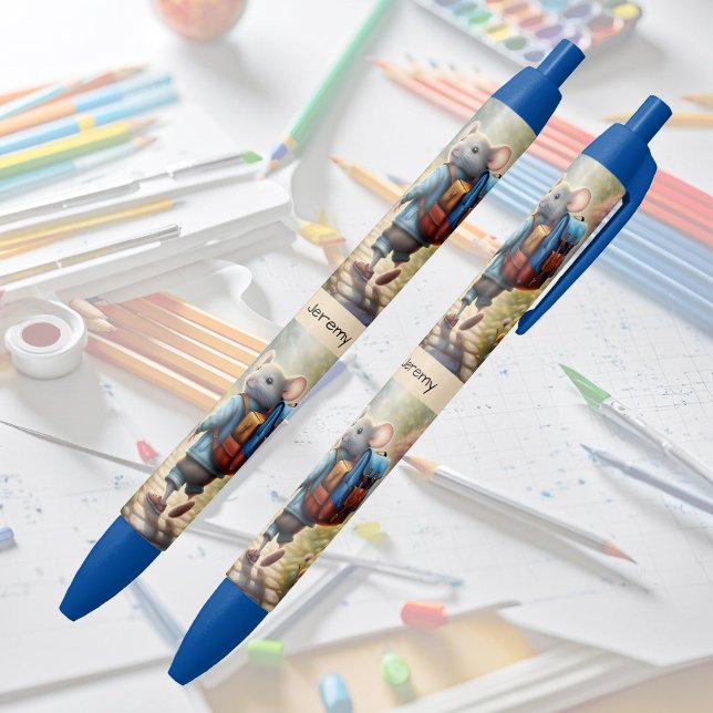 Cute mouse boy on his way to school,personalized  pen (Creator Uploaded)