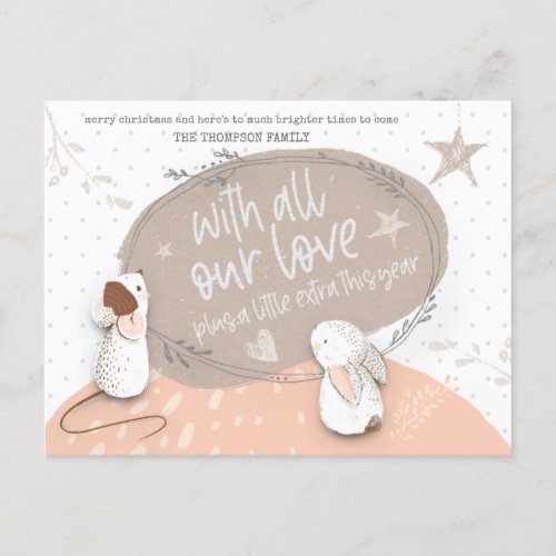 Cute Mouse Bunny Little Extra Love This year Text Holiday Postcard