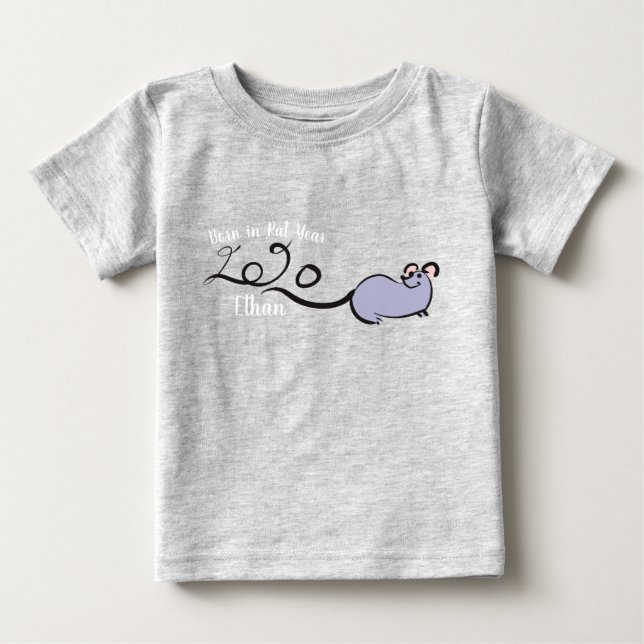 Cute Mouse Cartoon Rat New Year 2020 Name Baby Baby T-Shirt (Front)