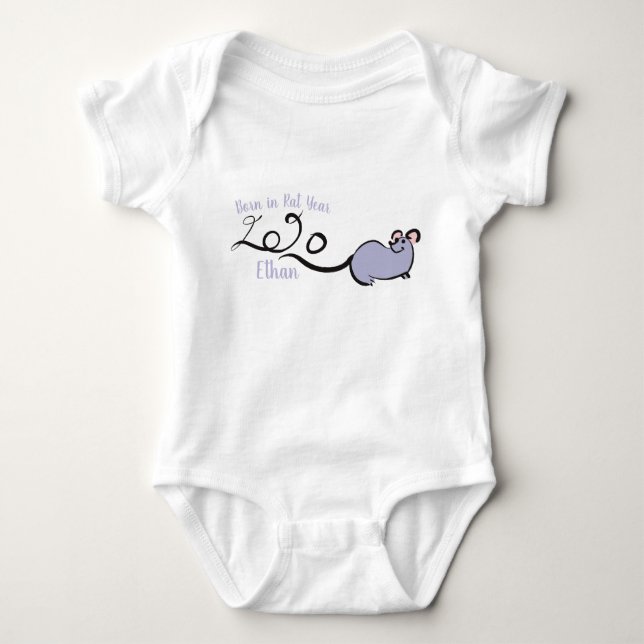 Cute Mouse Cartoon Rat New Year 2020 Name Bodysuit (Front)