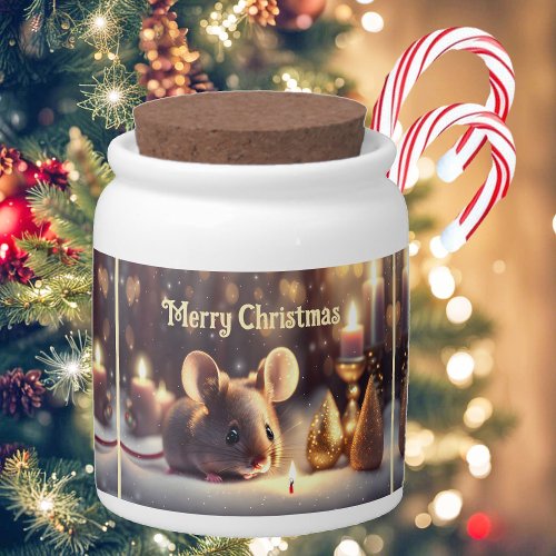 Cute mouse celebrates Christmas  _ custom Candy Jar