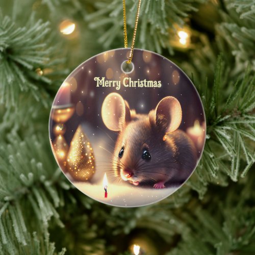 Cute mouse celebrates Christmas custom  Ceramic Ornament