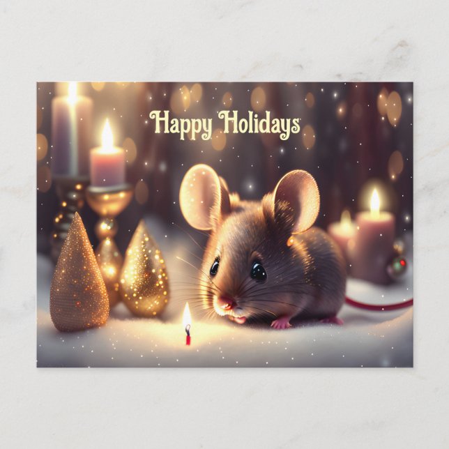 Cute mouse celebrates Christmas  Postcard (Front)