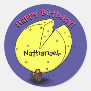 Cute mouse cheese personalized cartoon birthday classic round sticker