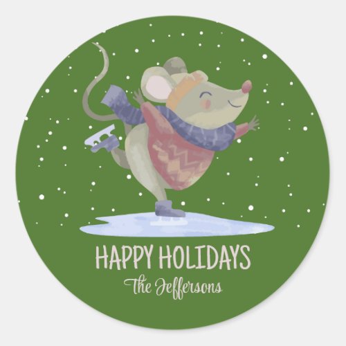 Cute Mouse Christmas Animal Snowy Winter Holiday Classic Round Sticker