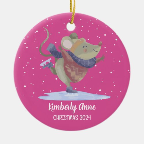 Cute Mouse Christmas Rat Snowy Winter Holiday Ceramic Ornament
