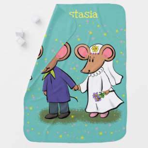 Cute mouse couple cartoon illustration baby blanket