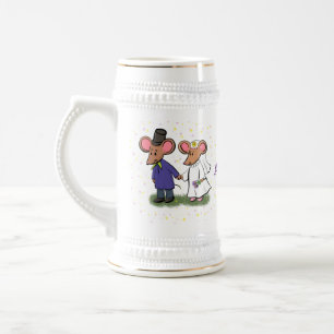 Cute mouse couple cartoon illustration beer stein