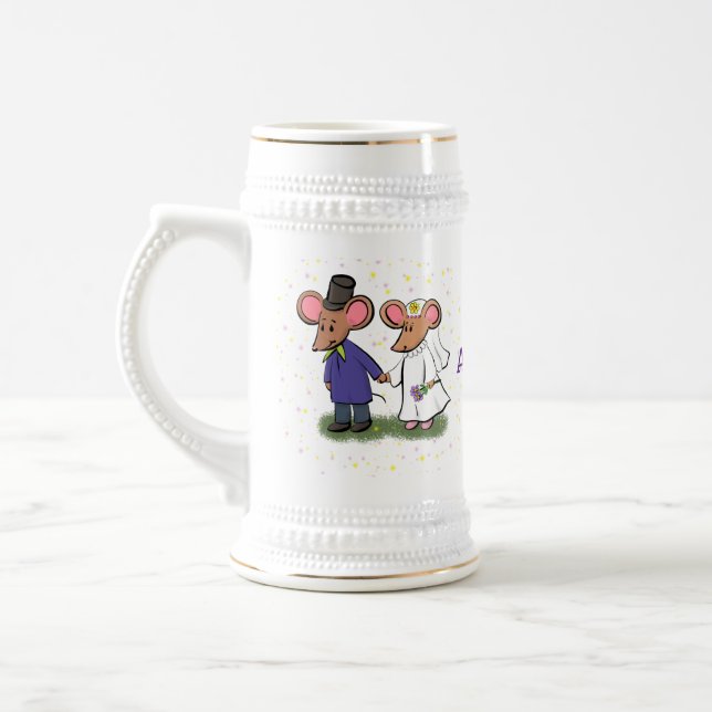 Cute mouse couple cartoon illustration beer stein (Left)