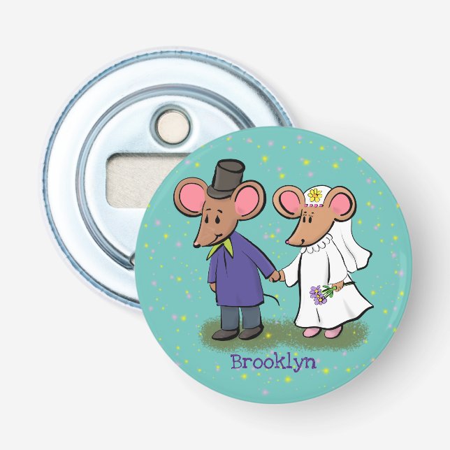 Cute mouse couple cartoon illustration bottle opener (Front)