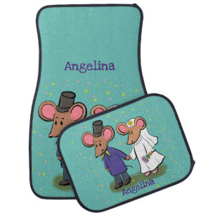 Cute mouse couple cartoon illustration car floor mat