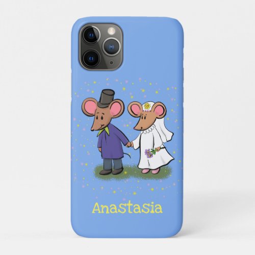 Cute mouse couple cartoon illustration iPhone 11 pro case