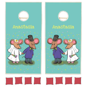 Cute mouse couple cartoon illustration cornhole set