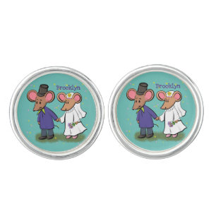 Cute mouse couple cartoon illustration cufflinks