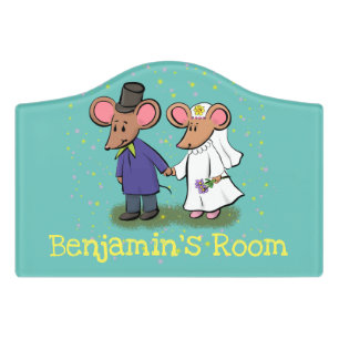 Cute mouse couple cartoon illustration door sign