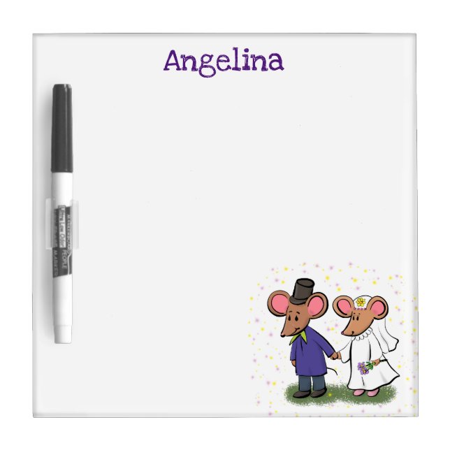 Cute mouse couple cartoon illustration dry erase board (Front)
