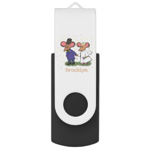 Cute mouse couple cartoon illustration flash drive
