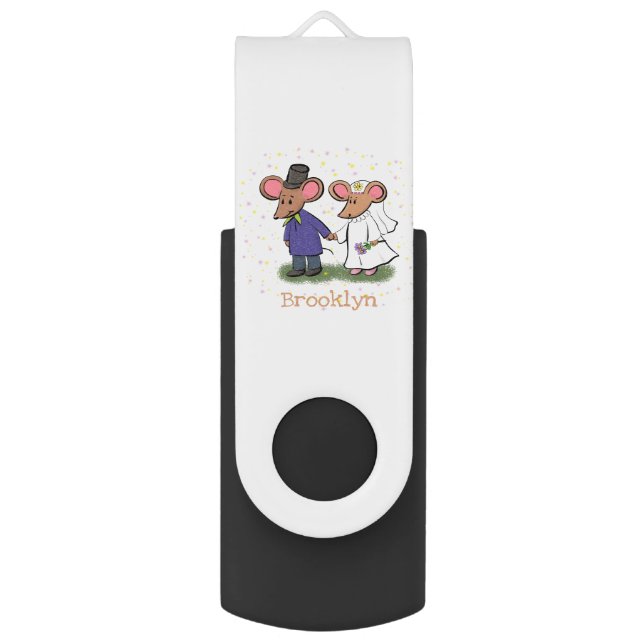Cute mouse couple cartoon illustration flash drive (Front Vertical)